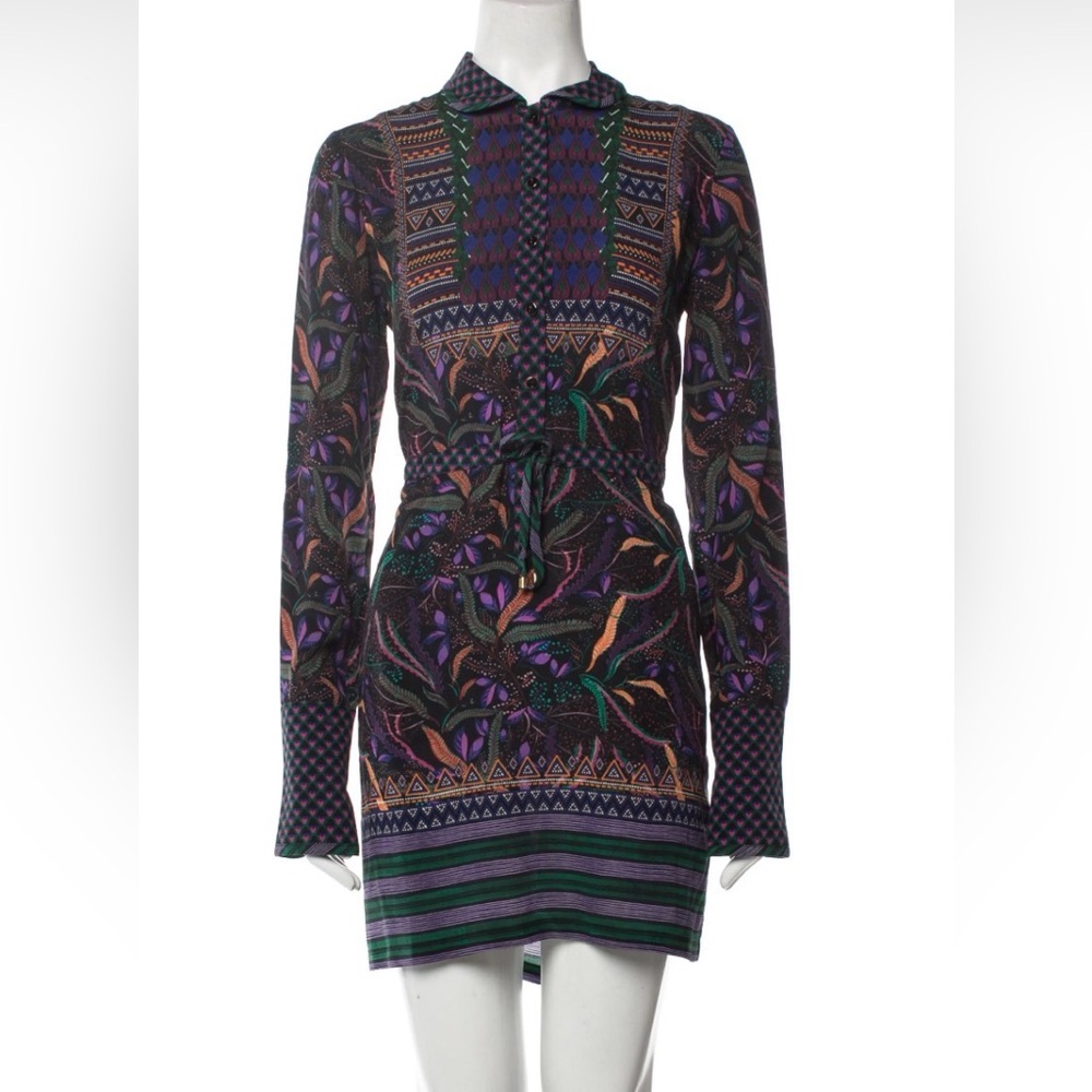 SALONI Jewel Coloured Silk Print Mini Dress (Sz 4) - Picture 2 of 8